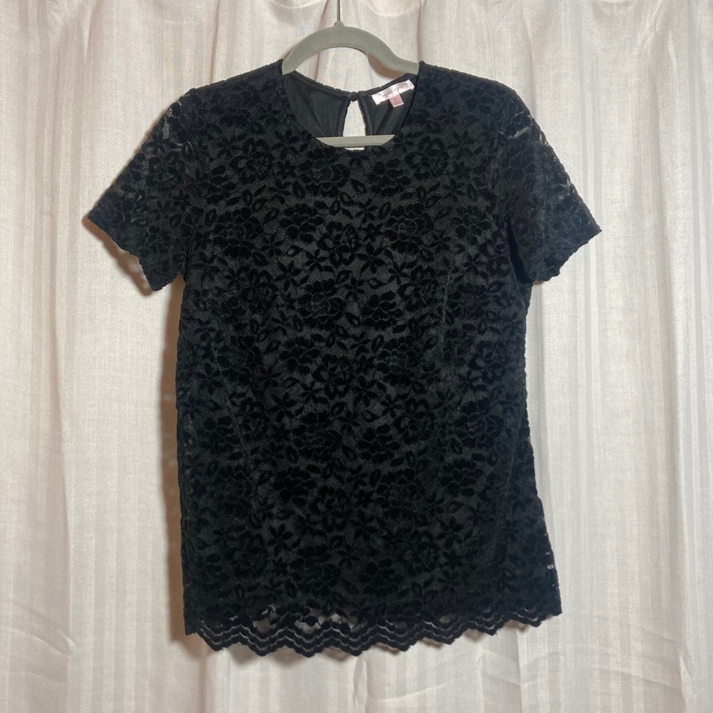 Teddi Rose Black Floral Velvet Lace Keyhole Back Blouse Top Women M‎ Whimsigoth